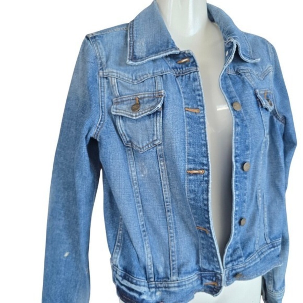 Mossimo Denim Distressed Blue Jean Trucker‎ Jacket Size L